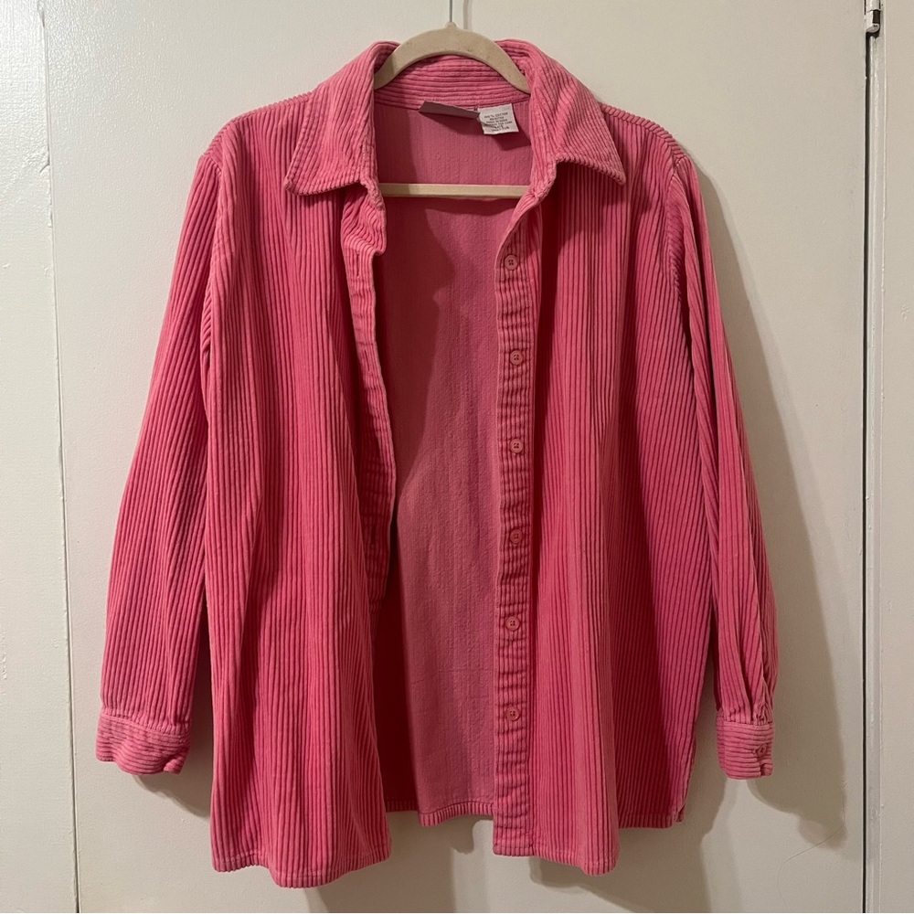 Hot pink corduroy button up shirt